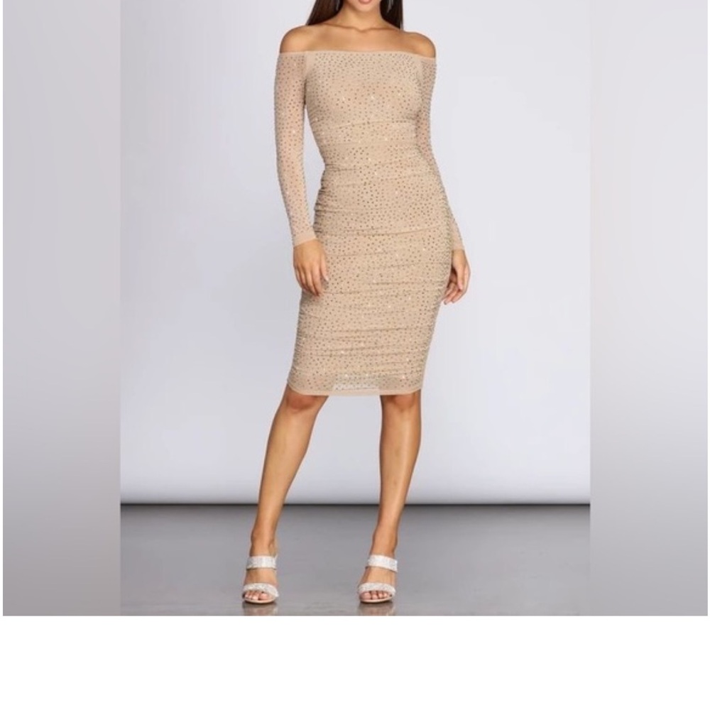 Windsor Nude mesh diamond sparkly dress